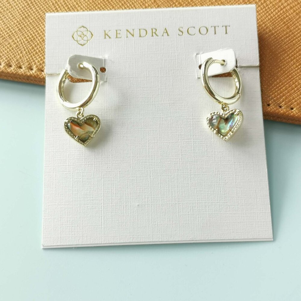 Kendra Scott Ari Heart Huggie Earrings - Gold Abalone Shell